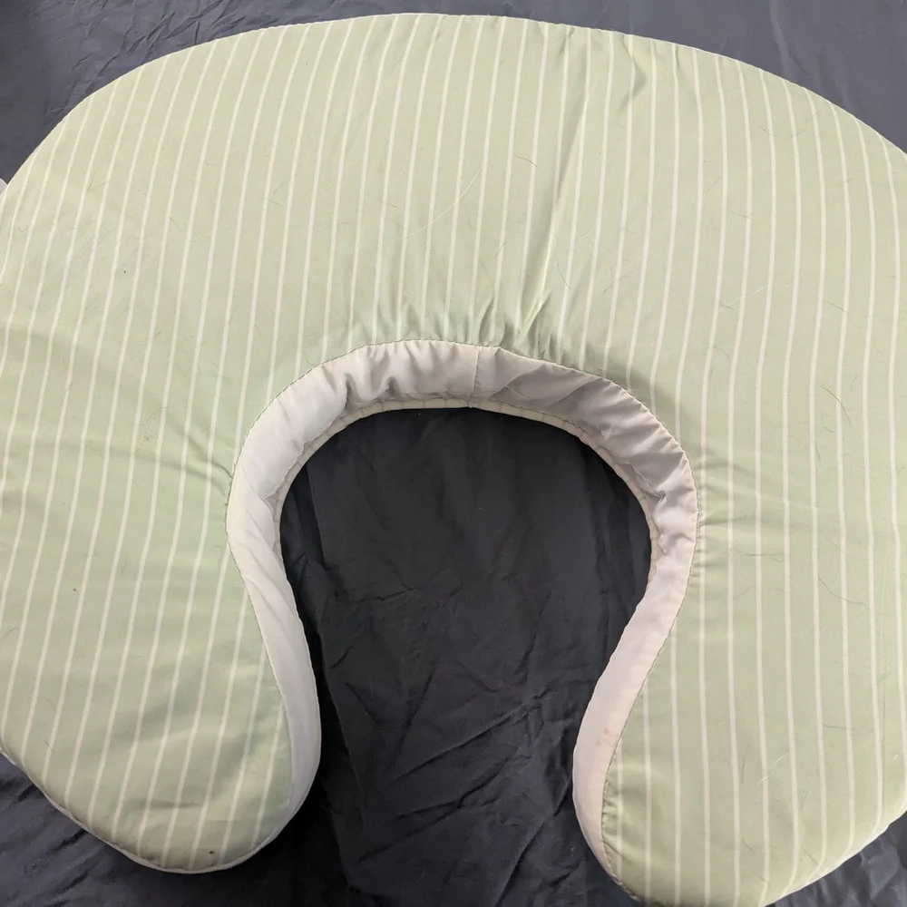Green and White Striped Pillow with Ruffled Trim